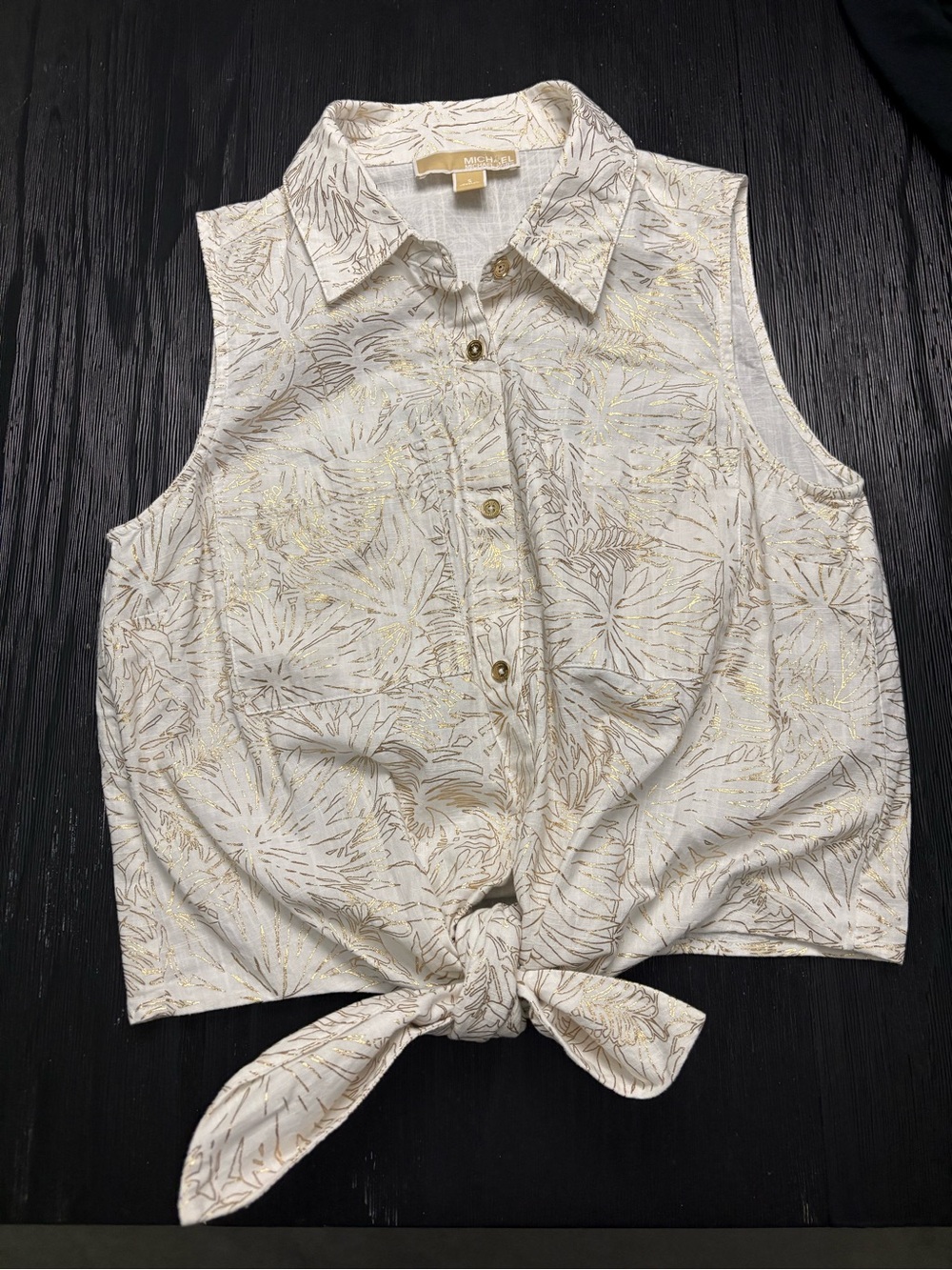 Michael Kors Cream & Gold Tie-Front Sleeveless Camisole